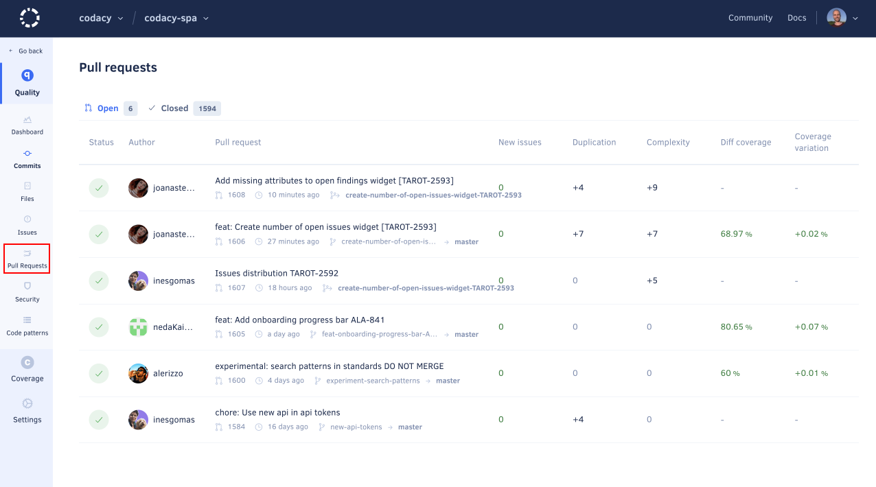 Selecting a pull request