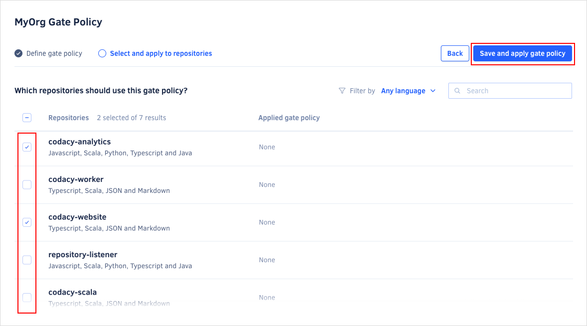 Applying the gate policy to repositories